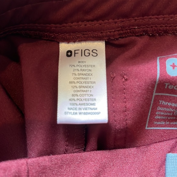 Figs: Zamora Jogger Scrub Pants. Size: XS Petite. Color: Burgundy. - Picture 5 of 5